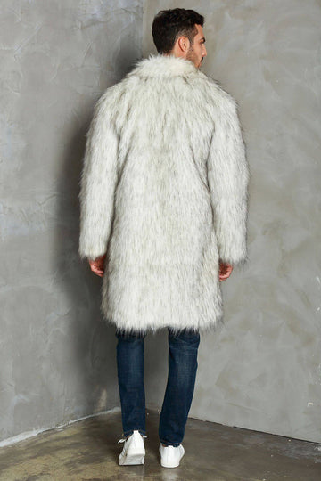 Vit Notched Kavajslag Lång Fuskpäls Män Coat